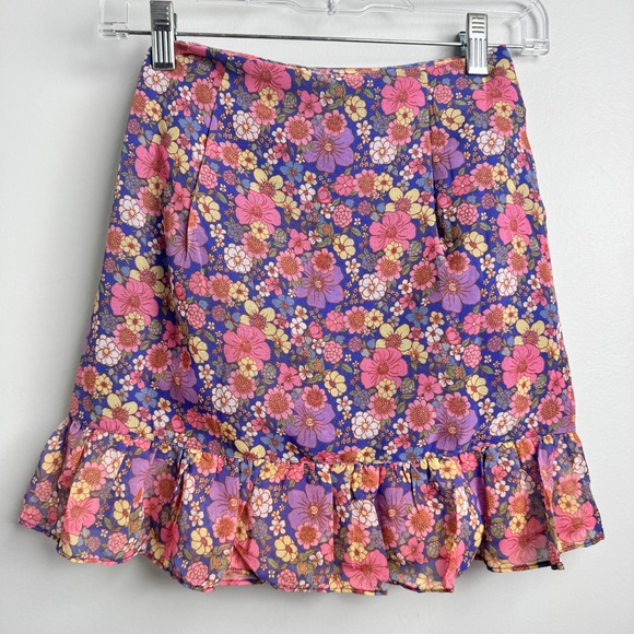 ASOS TopShop Size Small / 4 Blue Pink Floral Feminine Wrap Skirt NEW Summer - Picture 4 of 5
